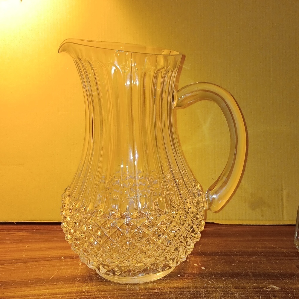 Vintage Longchamp cut glass diamond crystal pitcher